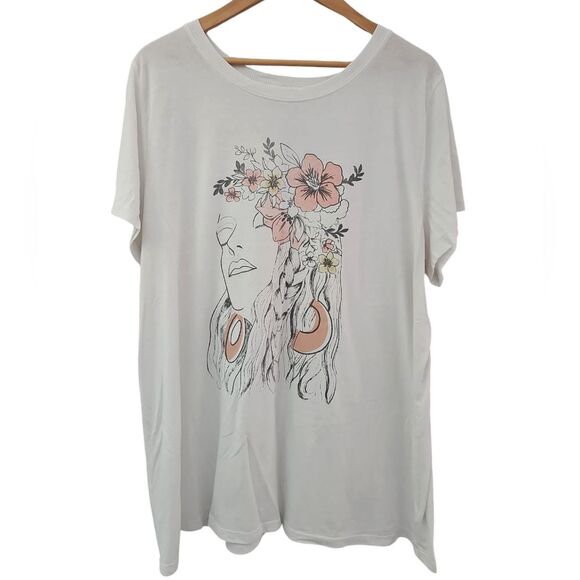torrid Tops - Torrid Graphic Floral Face Tee Women’s Plus 3X White Soft Tri-Blend Casual Top